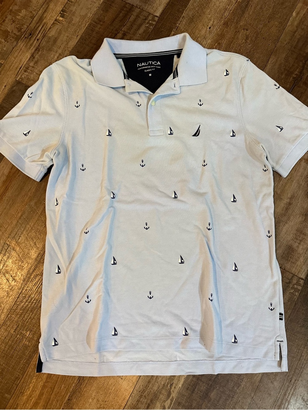 Nautica Light Blue Polo with Navy Sailboat Embroidery